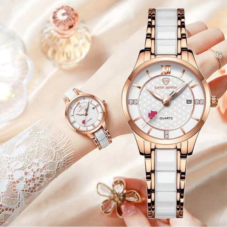Copo cupido seta único calendário diamante-cravejado estilo cerâmica relógio de moda influenciador à prova dwaterproof á