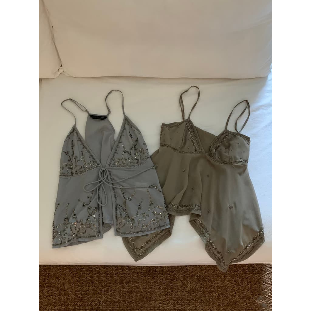 Fora da Europa América!Mulheres de verão!Top de camisola com contas de indústria pesada com decote em V de alta qualidad