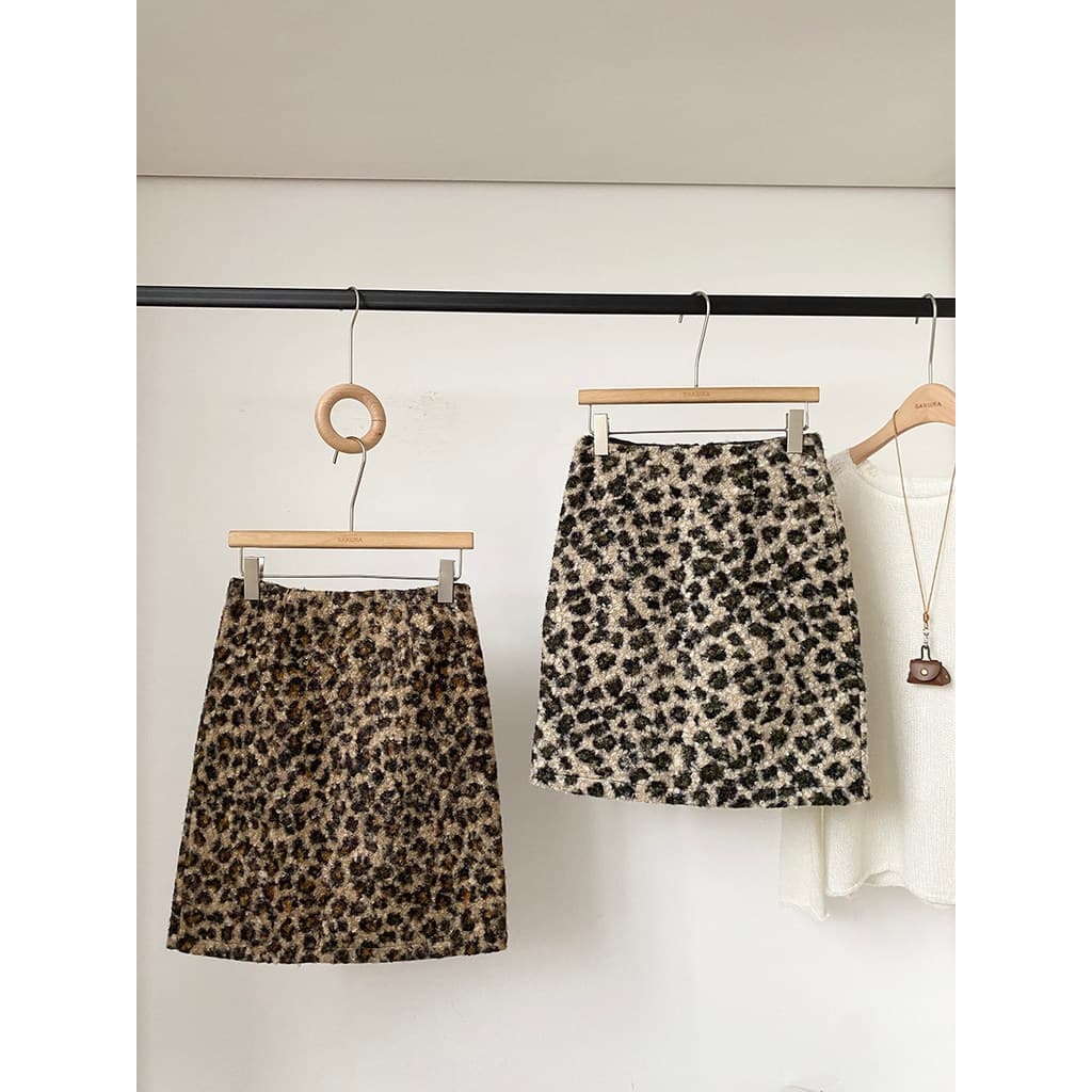 50% de desconto oferta especial ~ lã de cordeiro leopardo impressão saia de cintura alta feminina outono inverno All-Mat