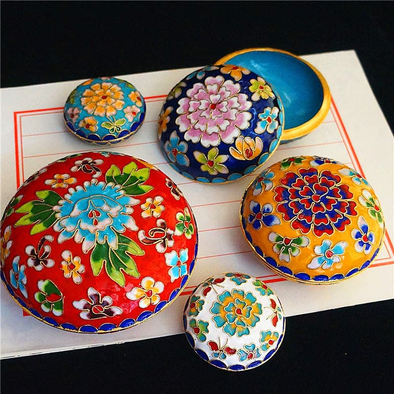 Antigo pequim Cloisonne caixa de jóias em pó clássico Rouge caixa indonésio decoração ornamentos artesanato tradicional