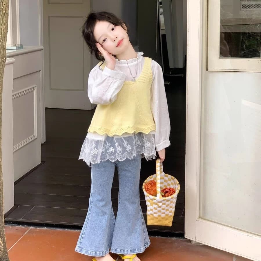 [Promoção de novo produto] 90-140cm Versão coreana Roupas infantis Terno para meninas Top de manga comprida Primavera Ou