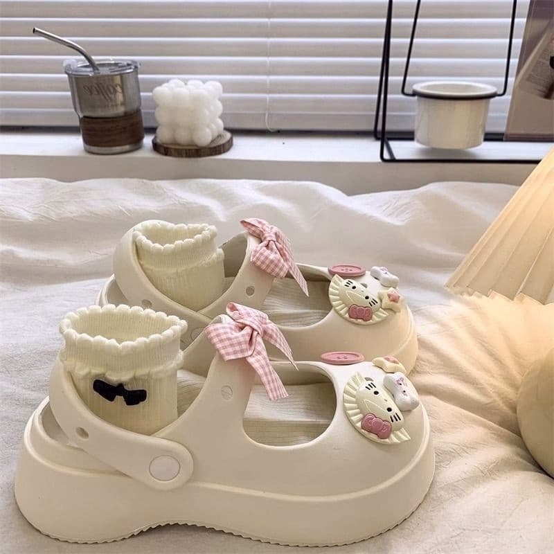 Mary Jane buraco sapatos femininos sandálias EVA doce Baotou verão praia chinelos menina coração Commuter bonito sola gr