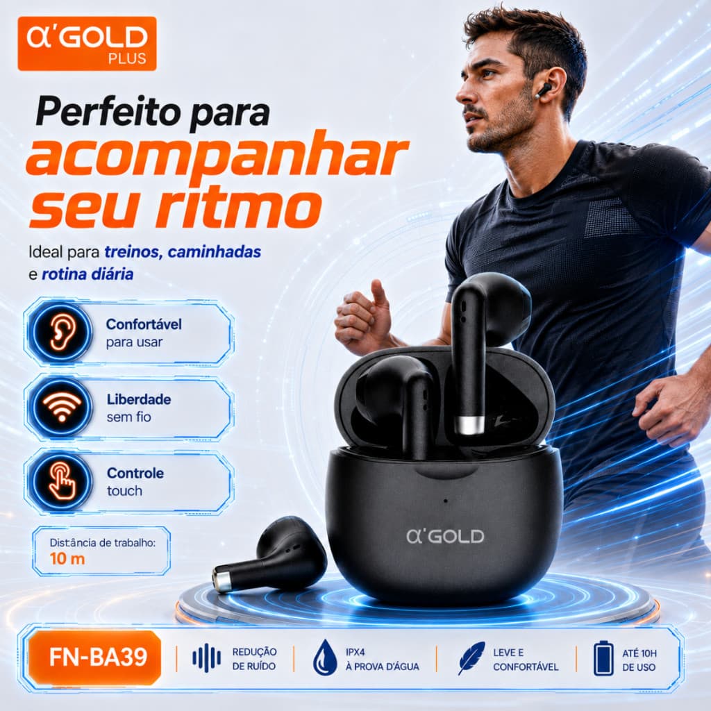 Fone Bluetooth Sem Fio Gold Plus Fn-ba39 Touch Com Case