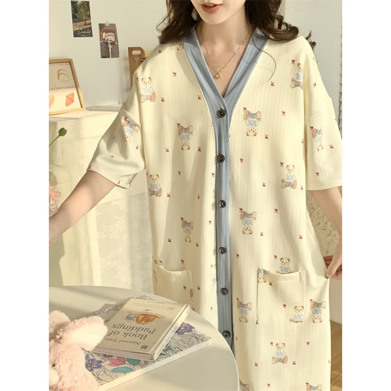 Camisola Extra grande feminina, pijama de verão com almofadas no peito, verão, desenho animado, urso, manga curta, 150kg
