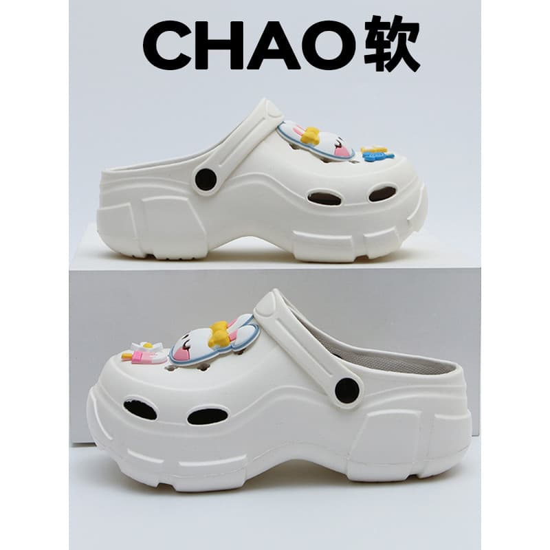 Coelho dormindo sapatos de salto alto buraco feminino verão novo estilo exterior usar sola grossa respirável dois usos p