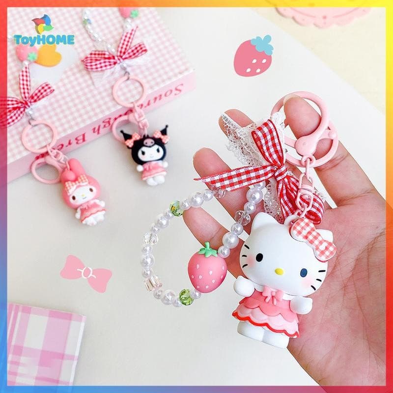 LAHB > Chaveiro pendente Hello Kitty da Série Morango Sanrio, adequado para meninas e mulheres, sacola de presente D 9QD