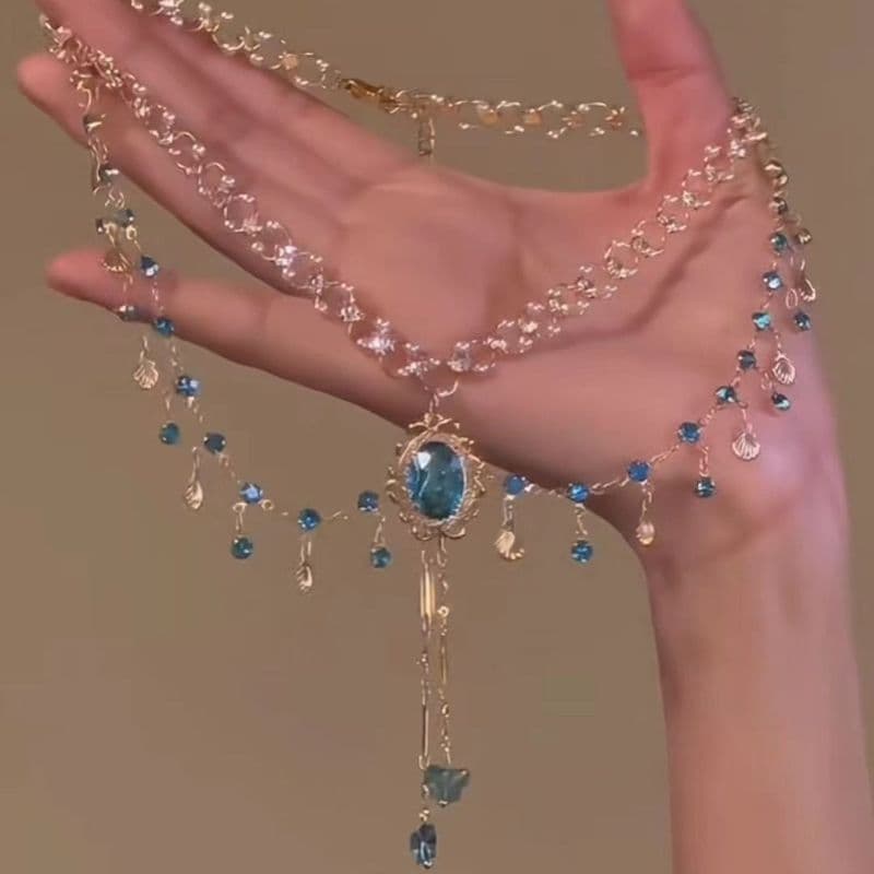 Filha do mar Super fada azul diamante imitação concha borla colar feminino estilo exótico 2025 novo estilo empilhado cla