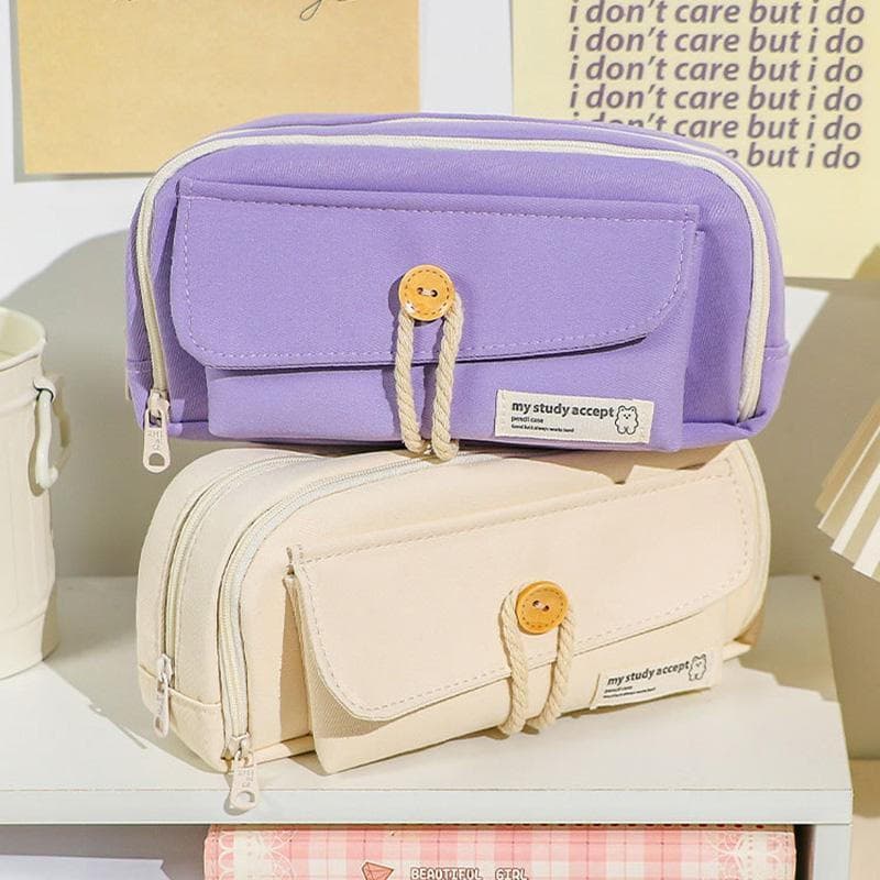 Saco De Lápis Grande Capacidade Caixa De Suporte De Papelaria Estética Lona Caneta Caso De Três Camadas Zíper Bolsa Mate