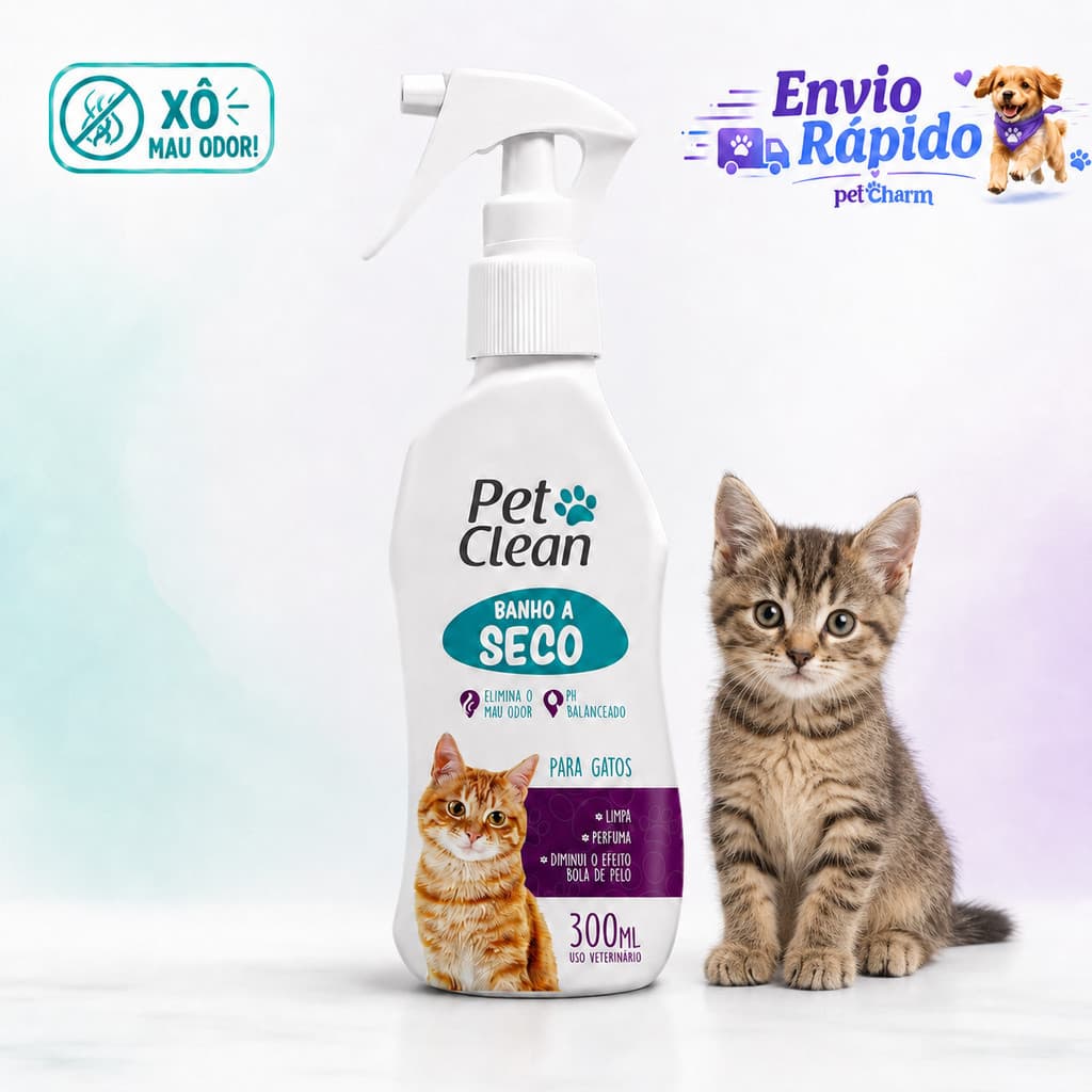Banho a Seco Pet Clean para Gatos 300ml Cheiroso – Higiene, Limpeza e Perfume