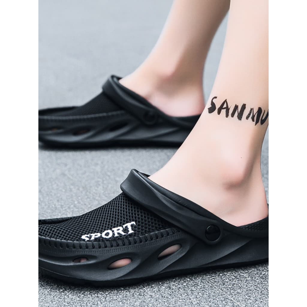 Verão respirável malha sapatos masculinos praia buraco sapatos de malha sandálias chinelos masculinos Anti-deslizamento