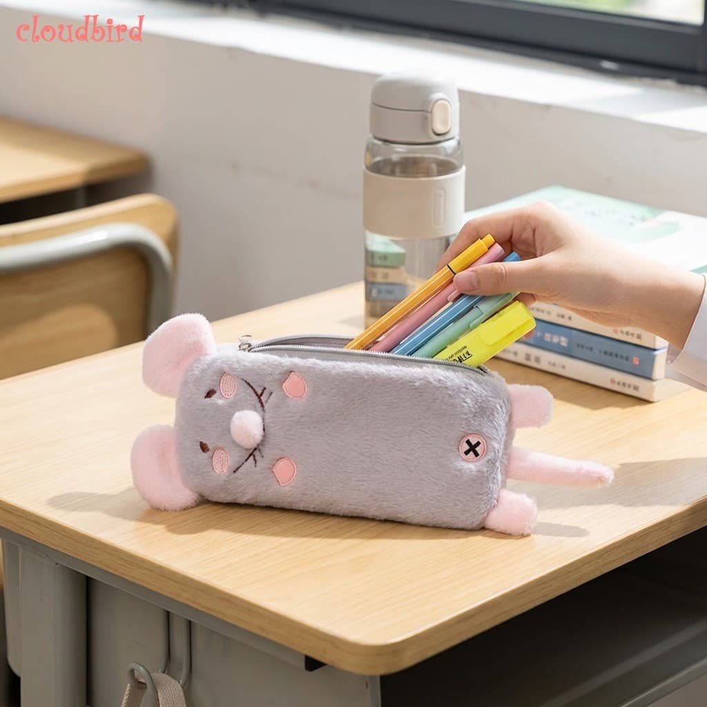 Estojo De Lápis De Esquilo De Pelúcia Fofo Organizador De Papelaria De Grande Capacidade Para Estudantes