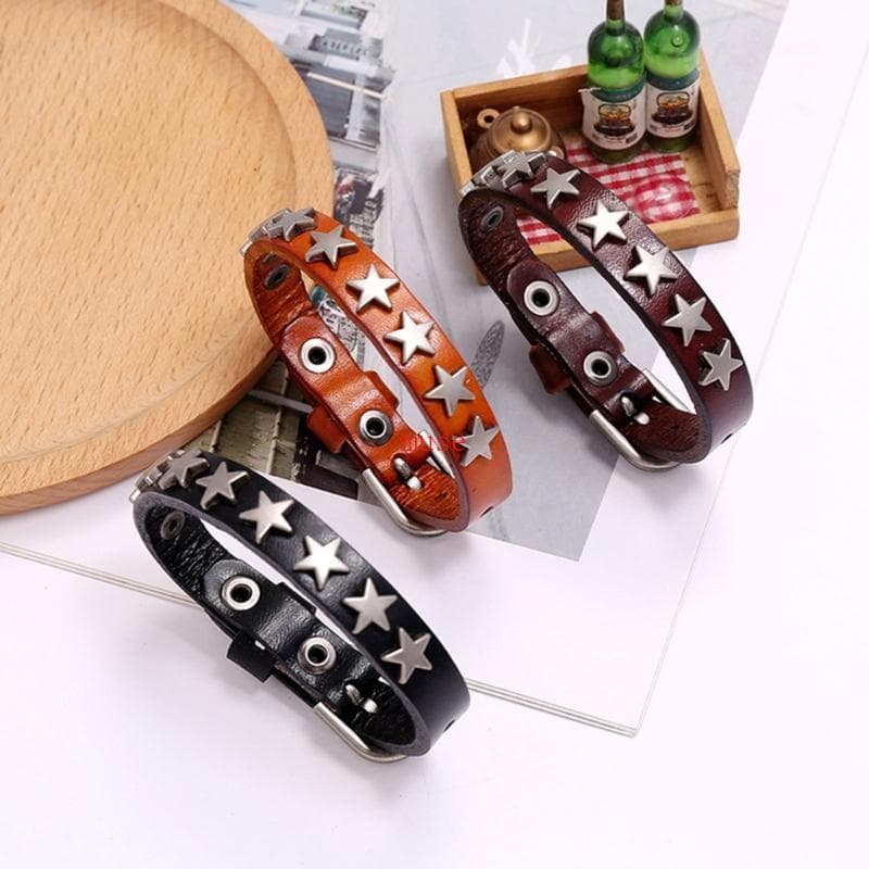 muse Punk Pulseira De Couro Vintage Estrela Ajustável Hip Hop Largo Grosso Manguito Pulseiras Jóias Gótico