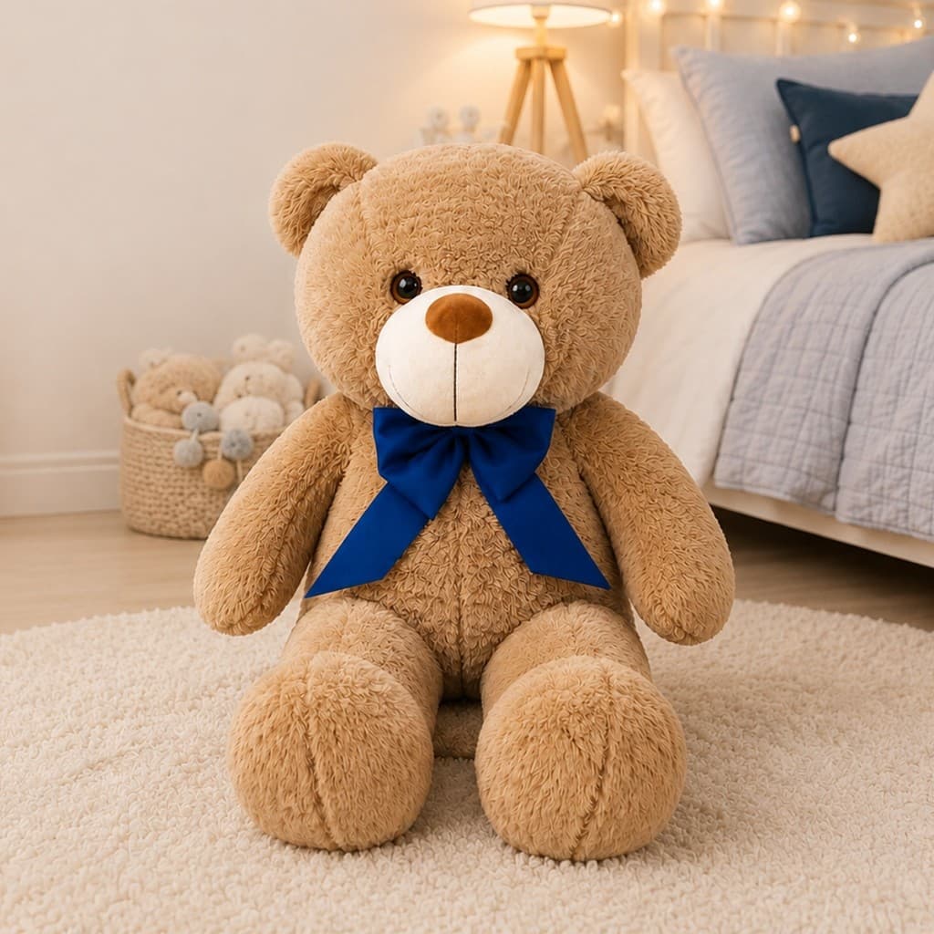 Urso De Pelúcia Teddy Grande Com Laço 1,10m Muito Macio Fofinho
