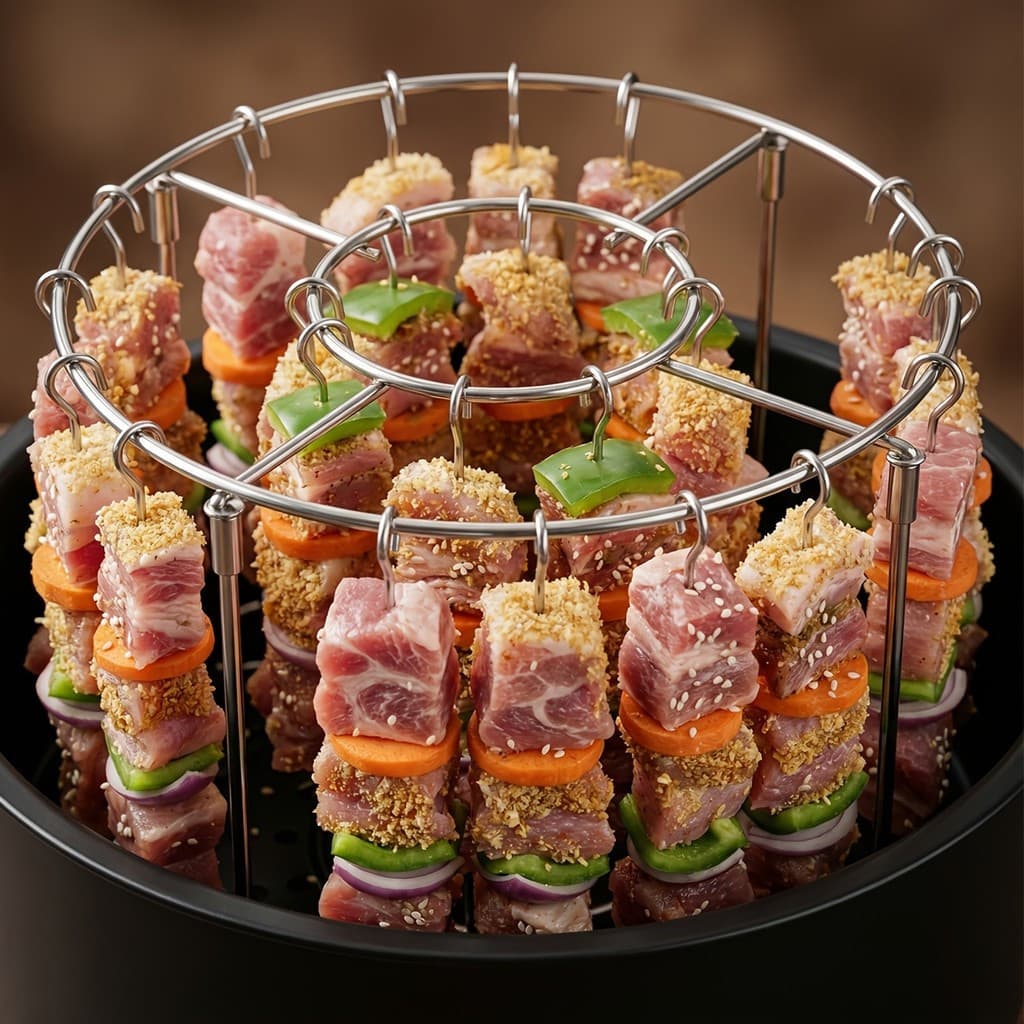 Suporte de Aço Inoxidável com Múltiplos Ganchos para Espetos, para Fritadeira a Ar e Grelhador, para Cozinhar Carne, Veg