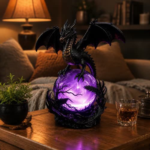 Candeeiro De Mesa Gótico Para Casa , Dragão De Resina , Luz De Bola De Cristal LED , Adequado Decoração De Quarto E Sala
