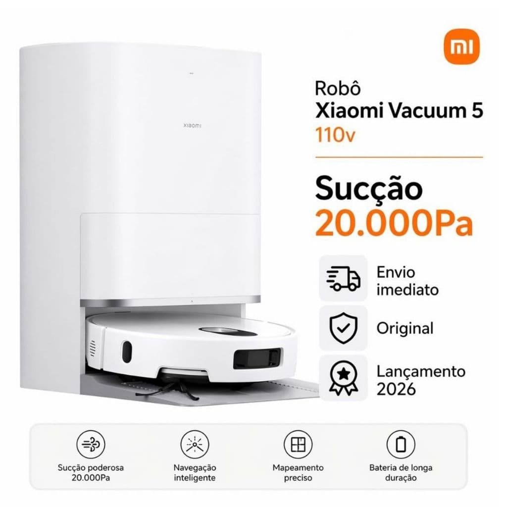 Robô Aspirador Vacumm 5 Pro Inteligente 20000Pa Mapeamento WiFi Auto Limpeza 220V