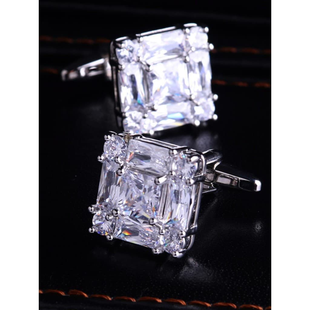 Caça branco puro quadrado transparente cristal camisa francesa abotoaduras de casamento anfitrião abotoaduras comerciais