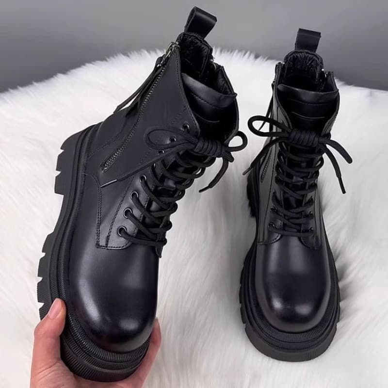 Botas Martin estilo britânico femininas, sola grossa aumentada com zíper duplo botas curtas elegantes femininas, botas f
