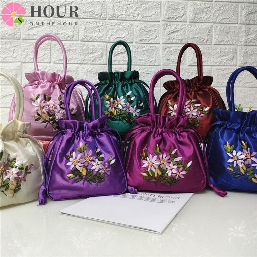 Bolsa Feminina Com Alça Superior De Hora , Pequena Bordada Artesanal , Mini