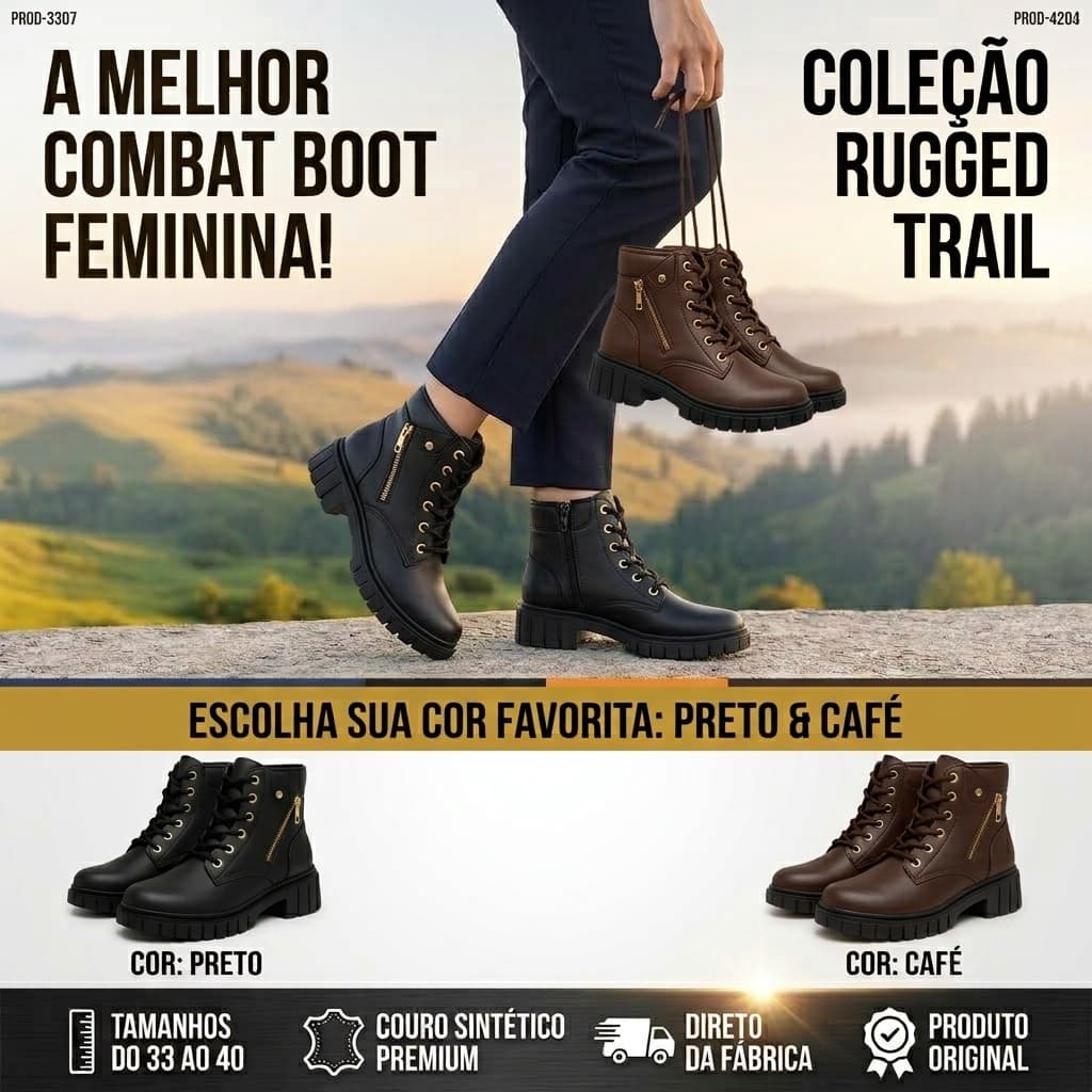 Bota Feminina Café RGK Zíper Lateral Cano Curto Conforto Casual Inverno Tratorada Estilosa Blogueira Promoção Macia Ofer