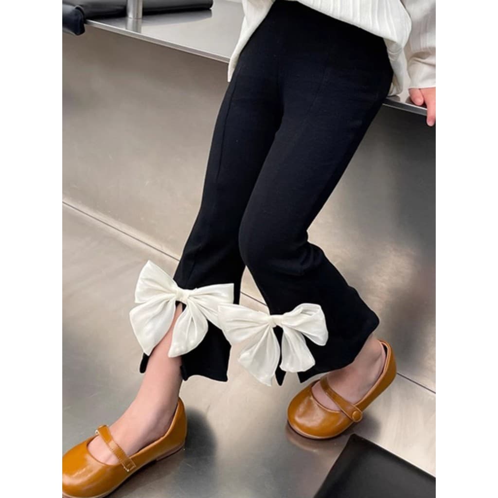 Calças largas infantis arco primavera estilo outono inverno meninas calças de lã de ajuste fino feminino calças de bebê