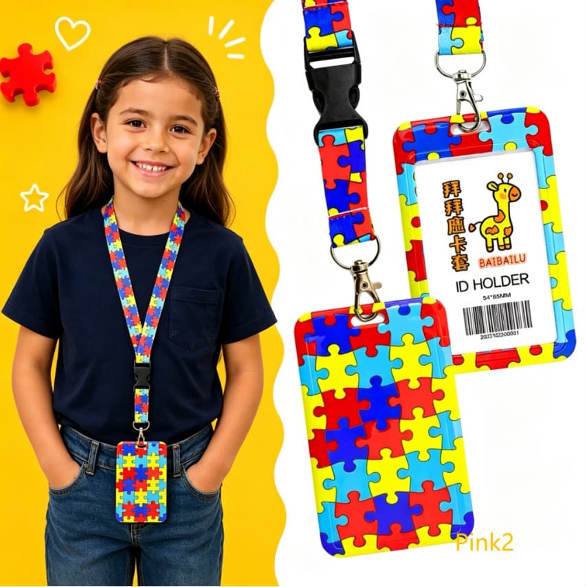 Cordão Autismo TEA PCD com Porta Crachá Resistente Estampa Inclusiva -Porta Crachá/