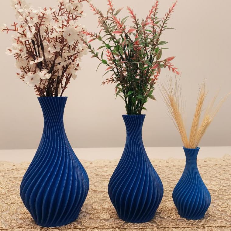 Kit Vasos Decorativos Luxo Azul em Espiral Elegante / Moderno - Jarro Decoração