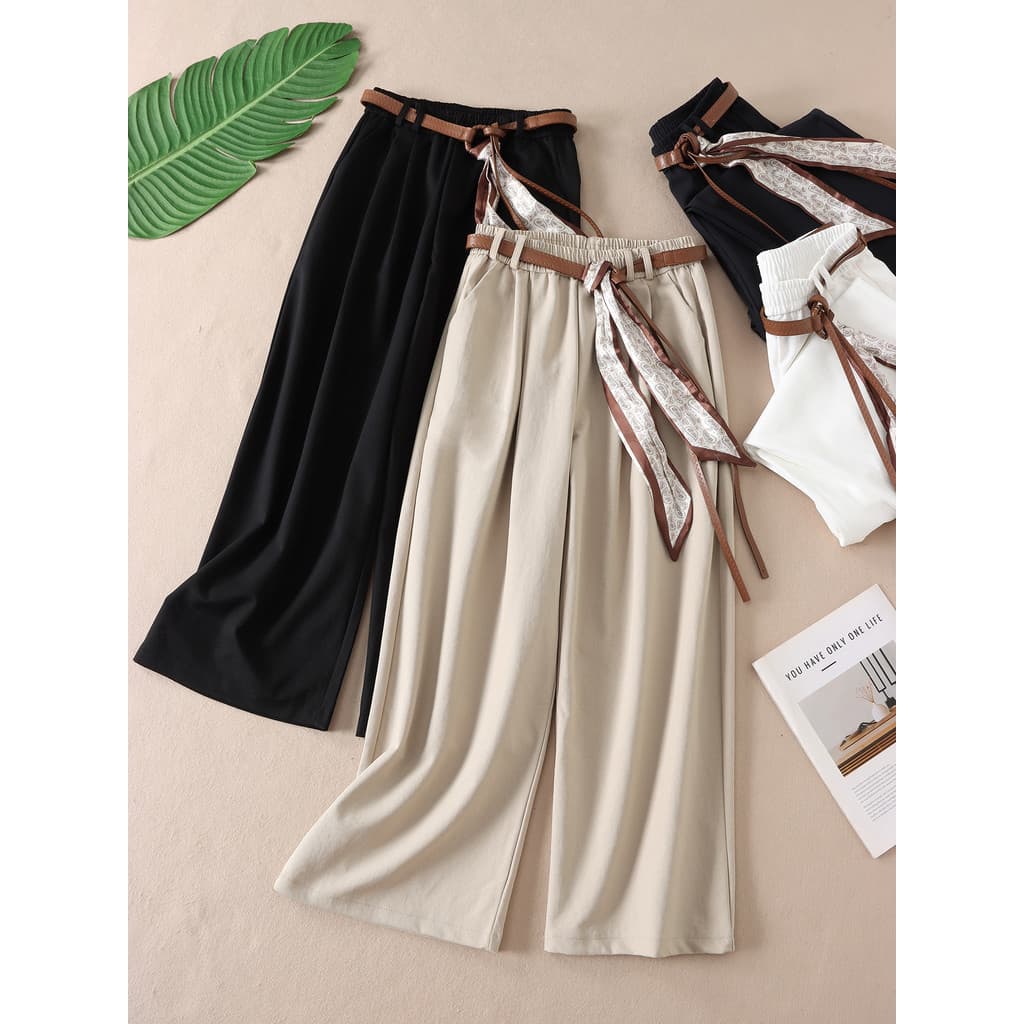 Cinto grátis ~ estilo coreano cintura alta mais magro olhar calças de perna larga feminina outono nova moda solta Casual