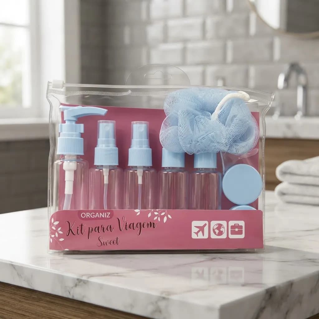 Kit Viagem Sweet 10 Peças Frascos Potes Necessaire Portátil