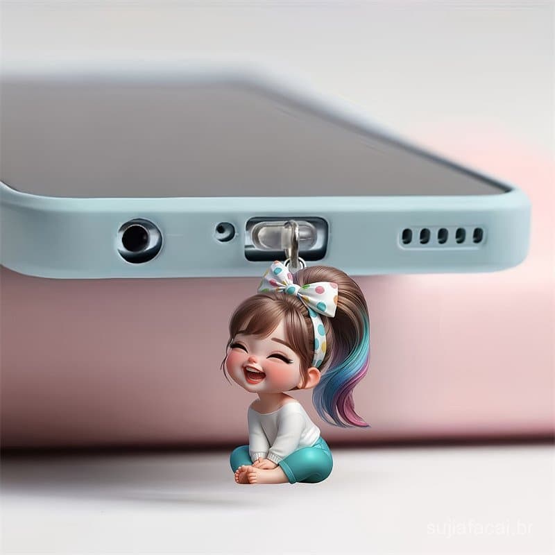 1 Pçs 2D Dos Desenhos Animados Arco Menina Design Acrílico Telefone Poeira Plug Para Tipo-C/Iphone/Android Conectores Ca