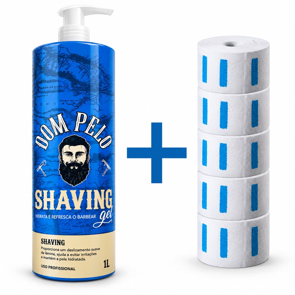 Kit Barbearia Shaving Gel Dom Pelo 1kg + Gola Higiênica Descartável 5 Rolos 500 Unidades