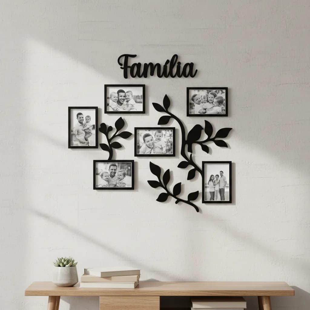 Porta Retrato De Parede Familia Galhos Mural Com 6 Espaços