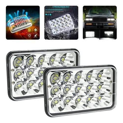 Par Farol Led Retangular 45w 15 Led Plug H4 9-36v Caminhão Branco