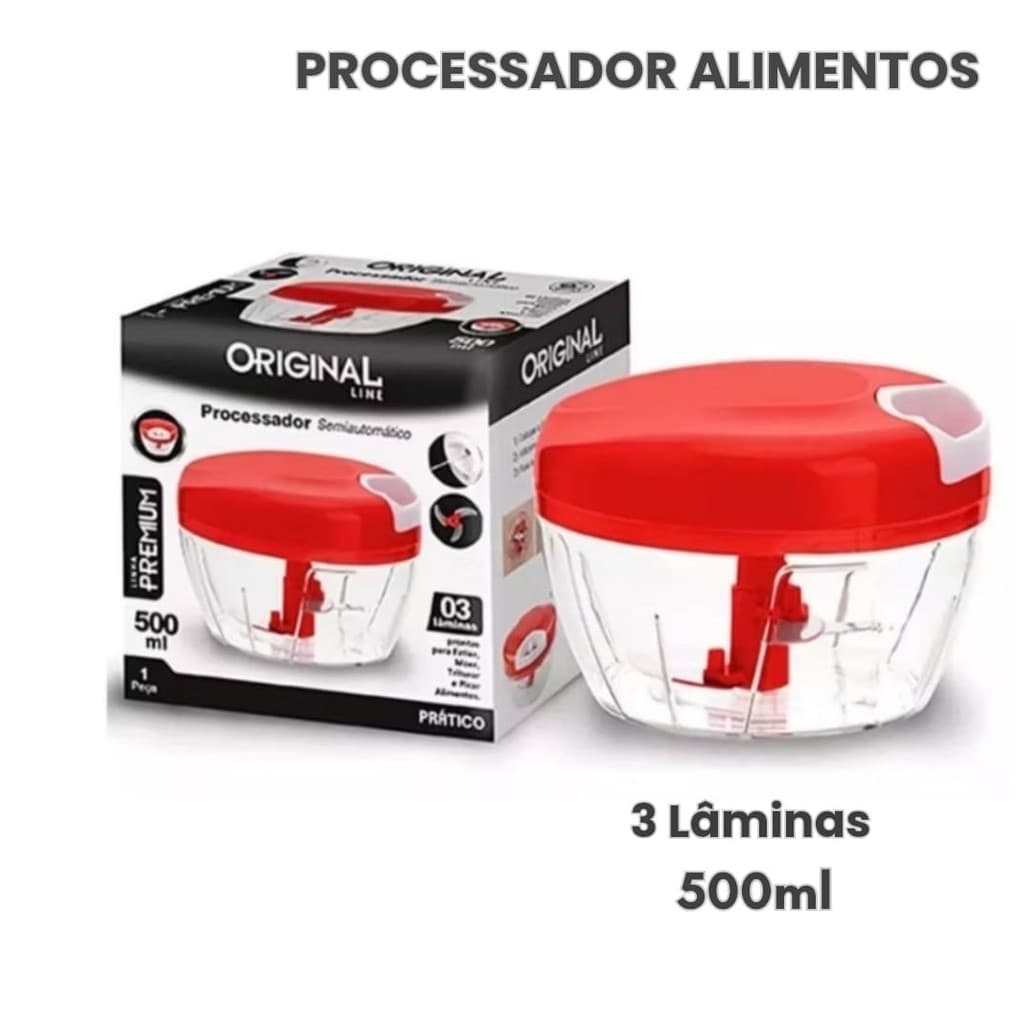 Processador De Alimentos Cortador Triturador Manual 500ml 3 Lâminas - Linha Premium
