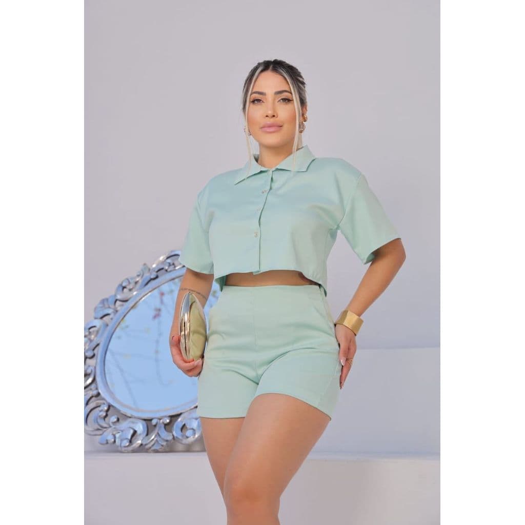 conjunto feminino  conjunto amarelo  conjunto verão  conjunto casual  conjunto de camisa e shorts  conjunto cropped