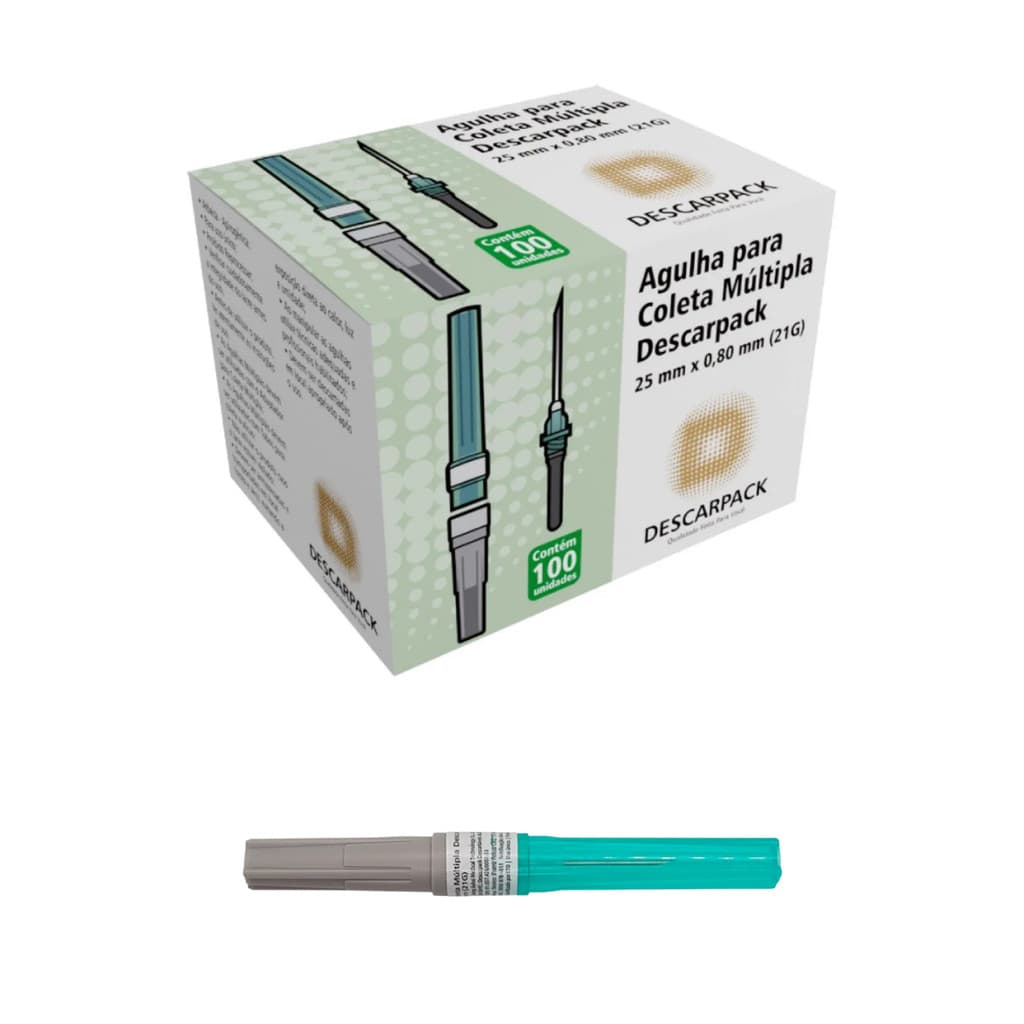 Agulha para coleta Múltipla 25x0,80mm 100UN - Descarpack