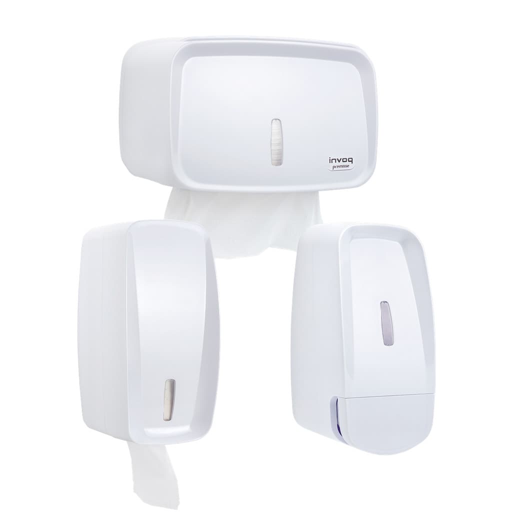 Kit Saboneteira 800ml + Dispenser Toalheiro + Dispenser Higiênico Cai-Cai - Invoq Branco - Premisse