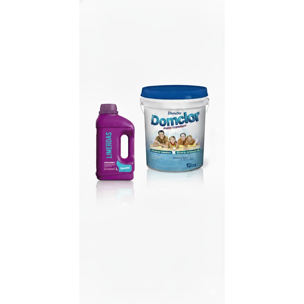 Kit Cloro De Piscina Granulado Hipoclorito Cálcio 10kg Domclor + Limpa Bordas Domclor