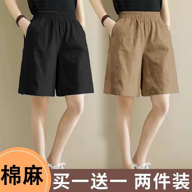 Preto cintura alta Shorts feminino verão fino algodão linho Casual calças de cinco pontos mais magro olhar All-match sol