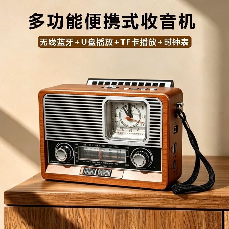 Retro u Disk Banda Completa Bluetooth Solar LED Lanterna Relógio Rádio NBRV