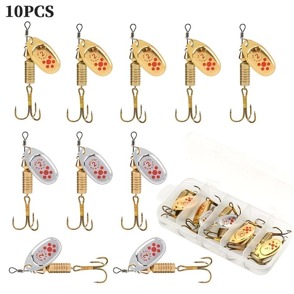 10 Pçs Iscas De Truta Spinner Pesca Kit Para Baixo Spinners Isca Com Caixa De Equipamento Spinnerbait Água Salgada De Do