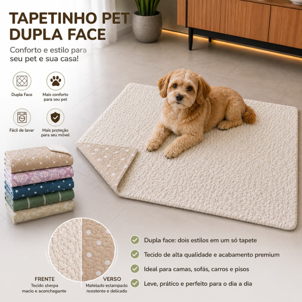 Tapete Pet com Sherpa Carneirinho Cães E Gatos Dupla Face Manta