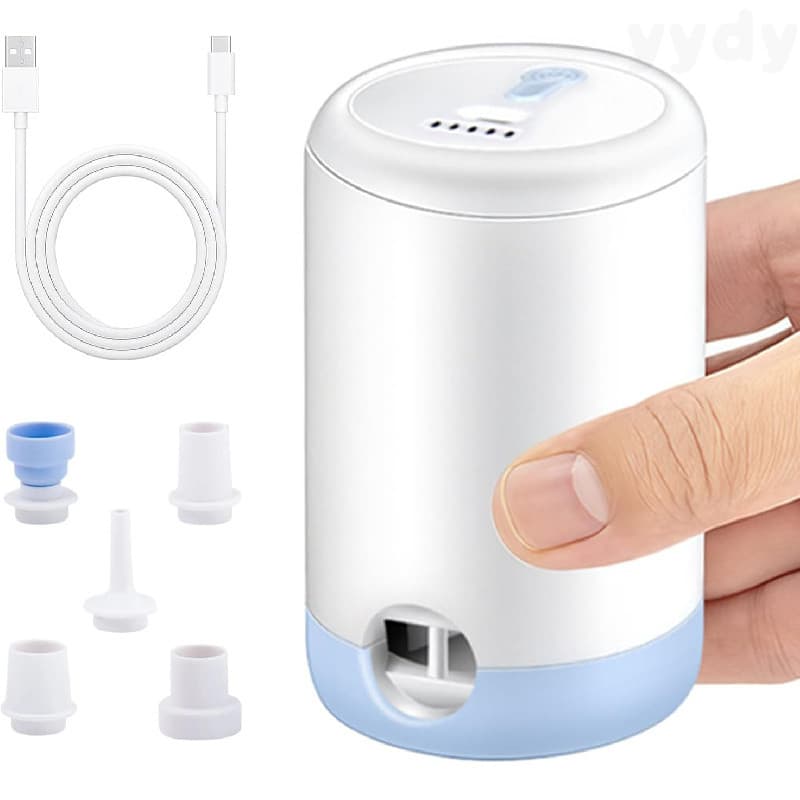 Bomba de Ar Elétrica Portátil, Bomba de Ar Recarregável USB-C com 5 Bicos Múltiplos, Bomba de Vácuo Rápida para Encher/E