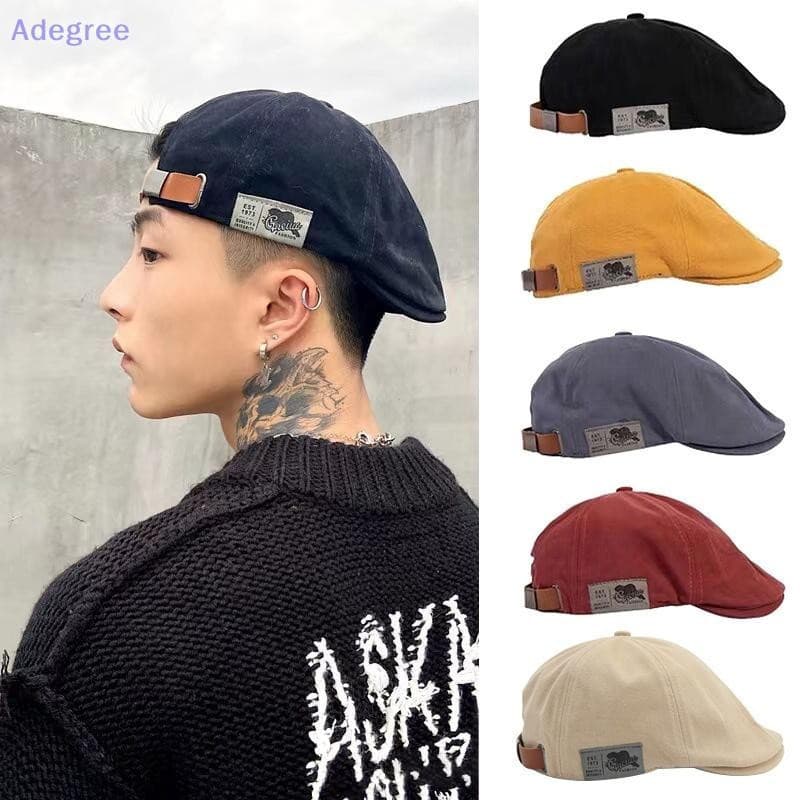 Adegree 2025 Novo Masculino Vintage Linho Moda Hip Hop Boina Sólida Etiqueta Lateral Chapéu Feminino Gorro Estilo Multid