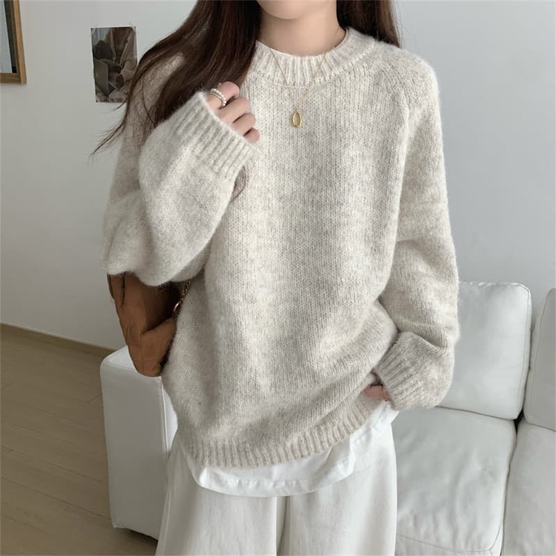 Malhas transfronteiriças femininas, roupa externa, outono inverno, novo estilo, estilo preguiçoso, blusa solta, pulôver,