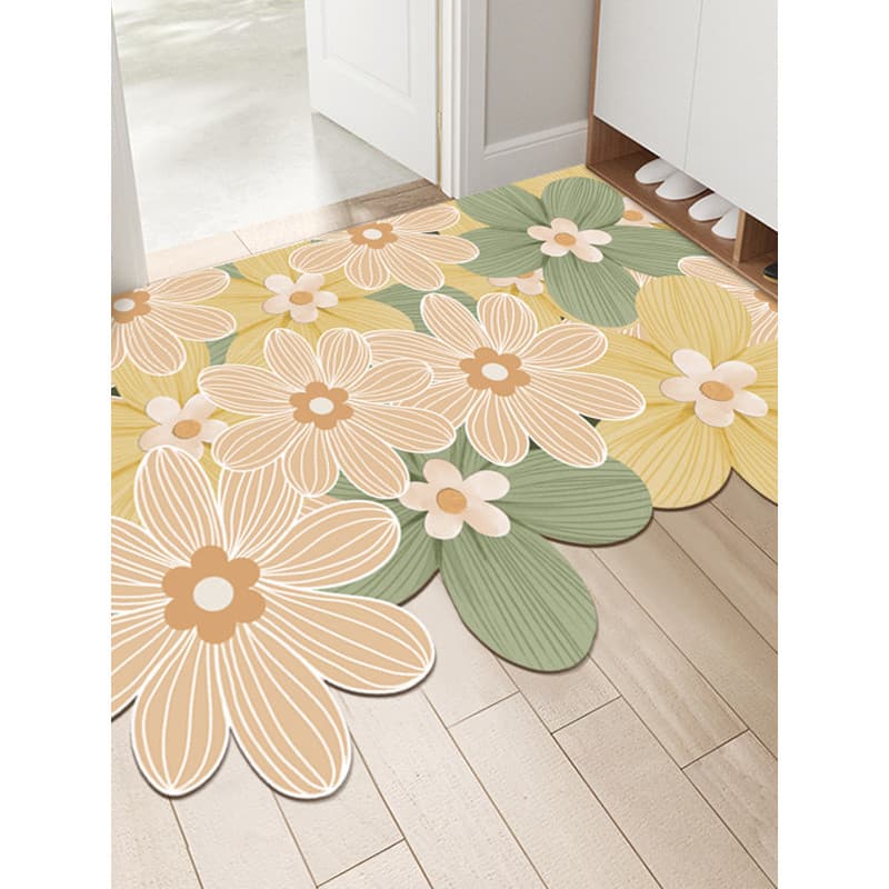 Ins estilo flor tapete de couro impermeável anti-incrustante sem enxágue pode limpar tapete de pé de entrada antiderrapa