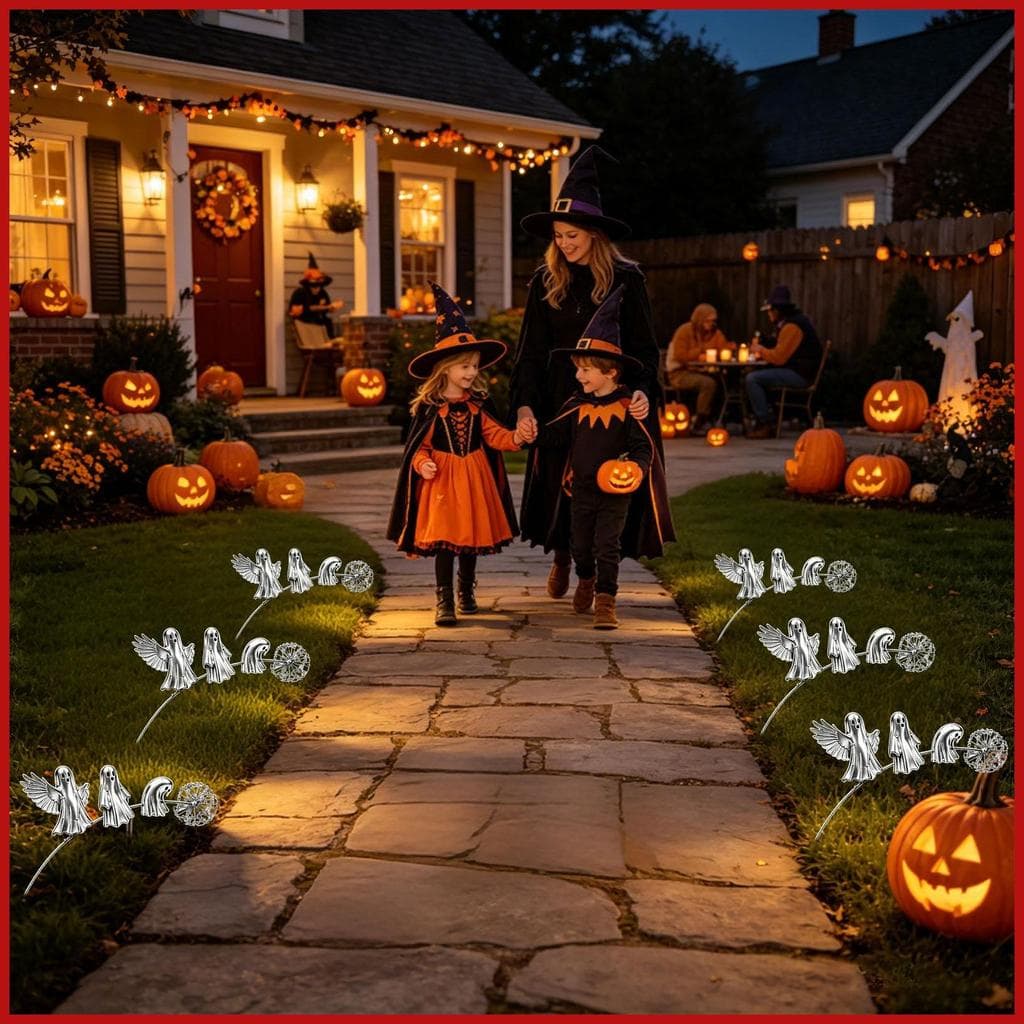 Halloween Metal Quintal Estacas Fantasma Planta Design Decorações Sinais Para Pátio Flor pomermy