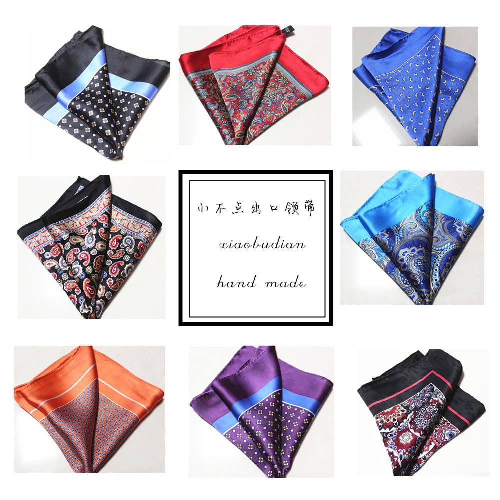 Seda impressa Retro bolso quadrado simples Crepe cetim seda Floral azul terno lenço quadrado terno lenço no peito terno