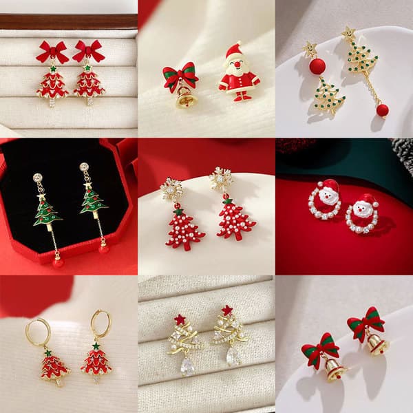 | kit brinco aço inoxidável | 【cartelas de brincos feminino】 ❤Série de natal brincos de natal assimétrico árvore de nata