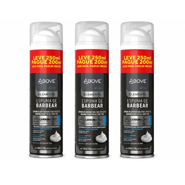 Kit 3 Espuma Barbear Above 250ml Carvão Ativado Pele Suave Adicionar aos favoritos